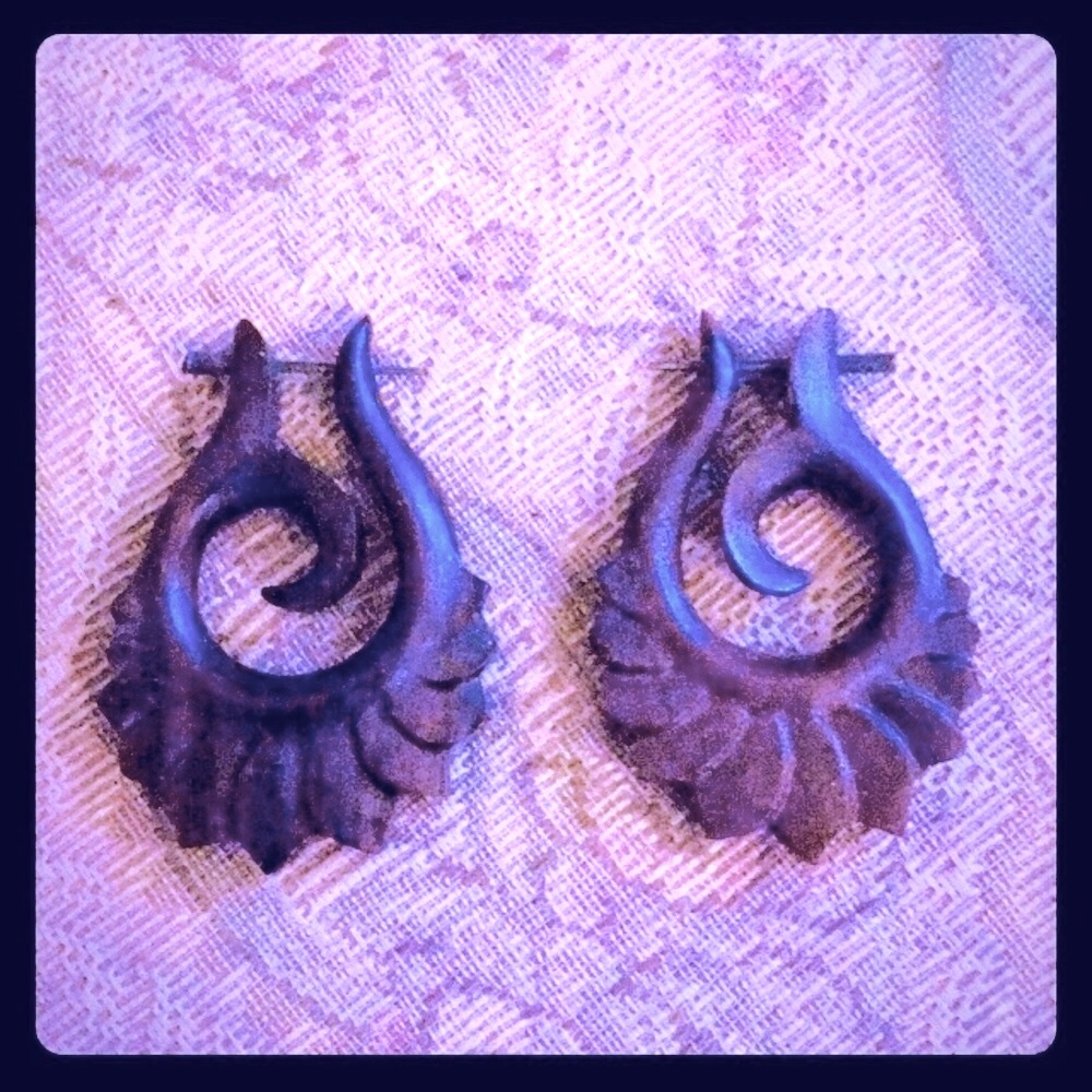 Vintage/ Grunge Natural Wood Earrings, Swirl